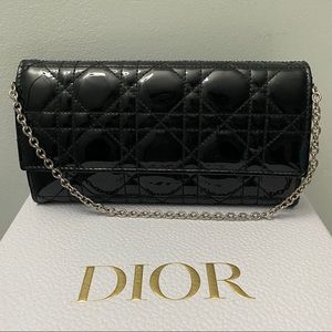 Christian Dior Lady Dior Short Chain Wallet Cannage Quilt Patent